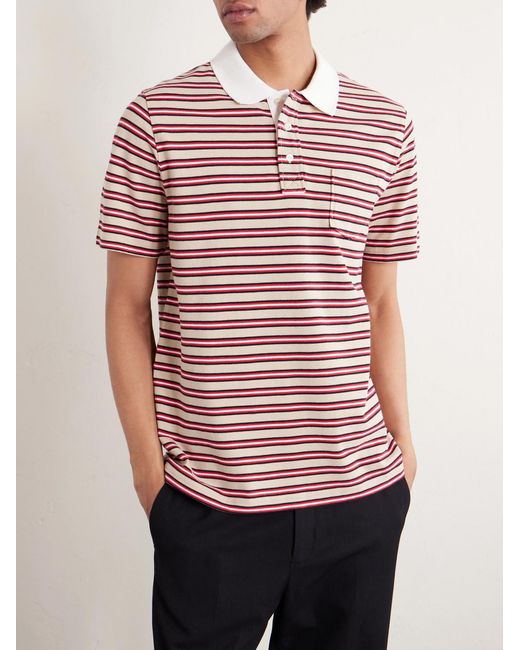 Oscar Logo-Embroidered Striped Organic Cotton-Piqué Polo Shirt di A.P.C. in Pink da Uomo