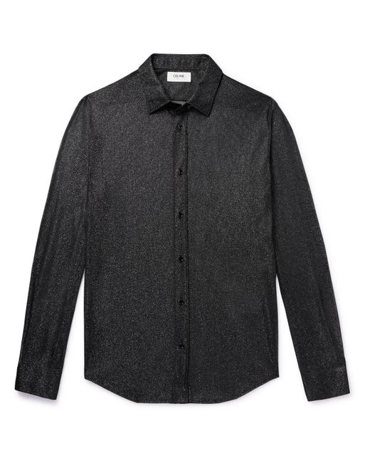CELINE HOMME Black Cutaway-collar Metallic Mesh Shirt for men