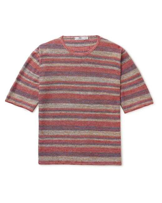 Inis Meáin Red Striped Linen T-shirt for men