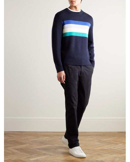 Theory Blue Kenny Striped Merino Wool-blend Sweater for men