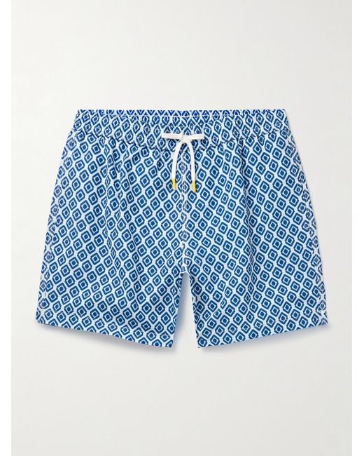 Hartford Blue Straight-leg Mid-length Printed Swim Shorts for men