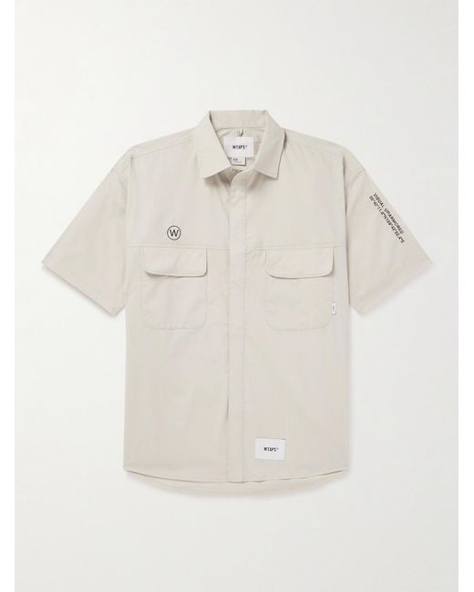 (w)taps White Logo-Appliquéd Embroidered Cotton-Blend Poplin Shirt for men