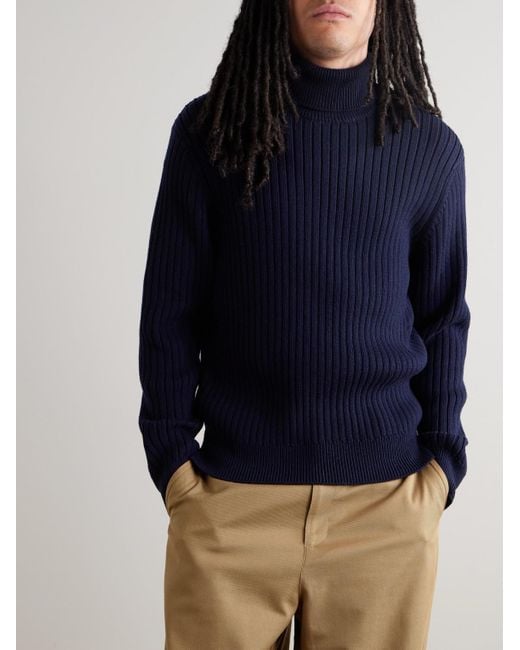 Aimé Leon Dore Rollkragenpullover aus einer Merinowoll-Baumwollmischung in Rippstrick in Blue für Herren