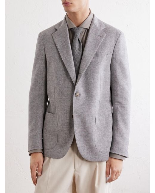 De Petrillo Gray Posillipo Wool And Cashmere-Blend Blazer for men