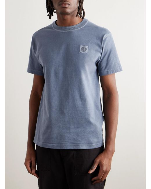 Stone Island Blue Logo-appliquéd Cotton-jersey T-shirt for men