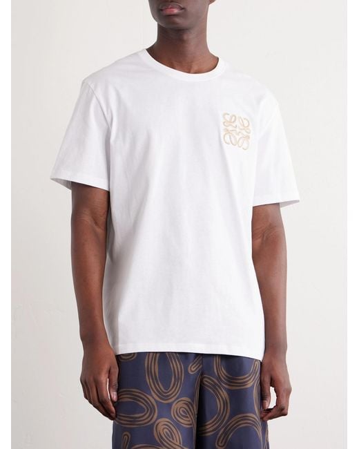 Loewe White Paula's Ibiza Logo-Embroidered Cotton T-Shirt for men