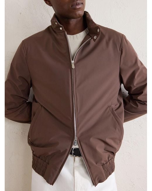 Brunello Cucinelli Brown Shell Hooded Harrington Jacket for men