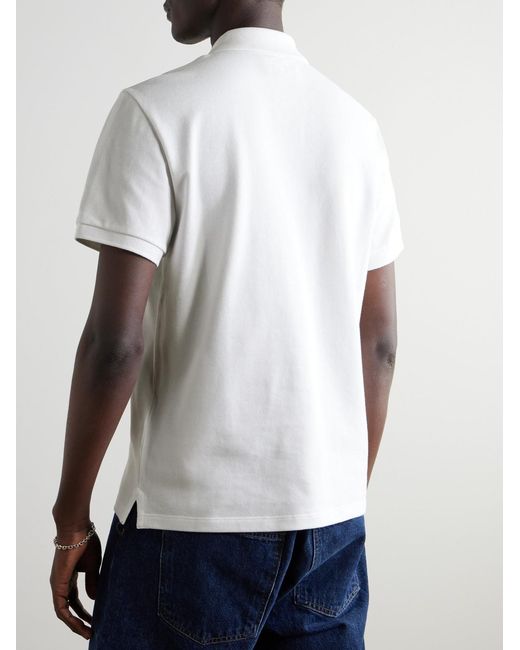 AMI White Logo-Embroidered Organic Cotton-Piqué Polo Shirt for men