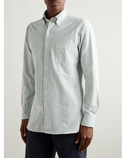 Drake's White Button-down Collar Striped Cotton Oxford Shirt for men