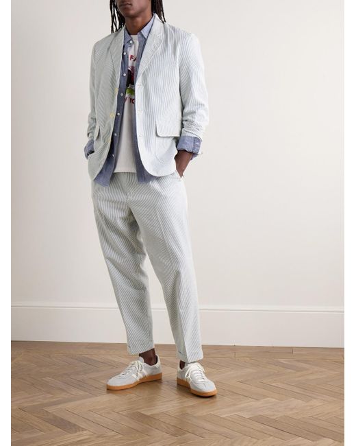 Alex Mill White Standard Straight-leg Pleated Striped Cotton-seersucker Trousers for men