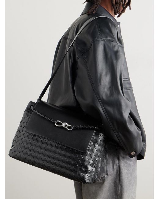 Bottega Veneta Black Andiamo Medium Intrecciato Leather Tote Bag for men