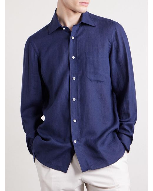 Linen Shirt di Rubinacci in Blue da Uomo