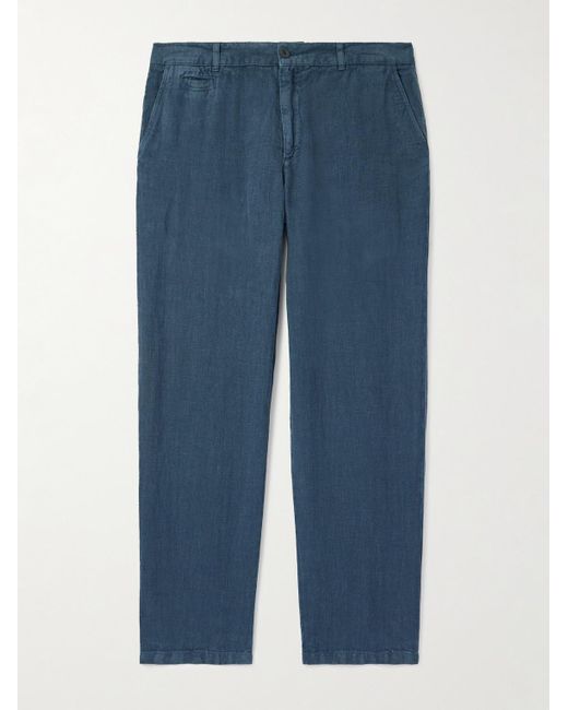 Portuguese Flannel Blue Straight-leg Linen Trousers for men