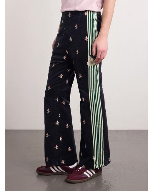Kapital Blue Cropped Flared Webbing-trimmed Embroidered Cotton-blend Corduroy Sweatpants for men