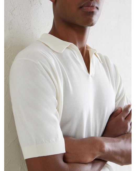 John Smedley White Noah Sea Island Cotton Polo Shirt for men