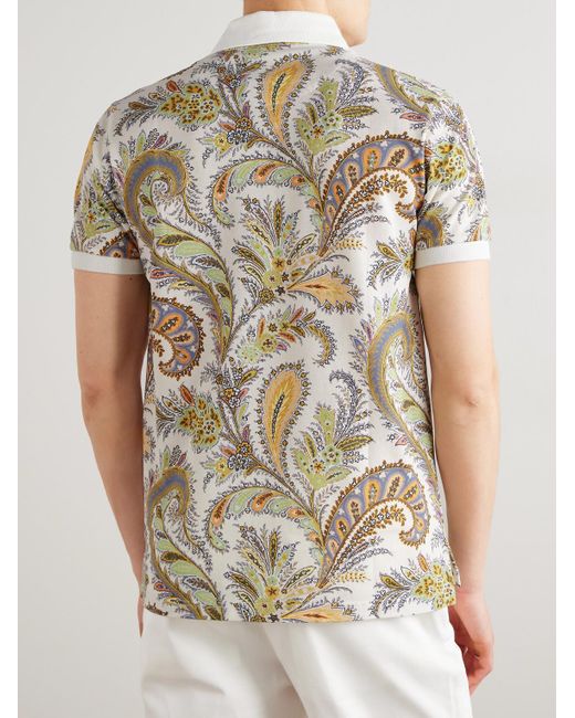 Etro White Roma Slim-fit Paisley-print Cotton-piqué Polo Shirt for men