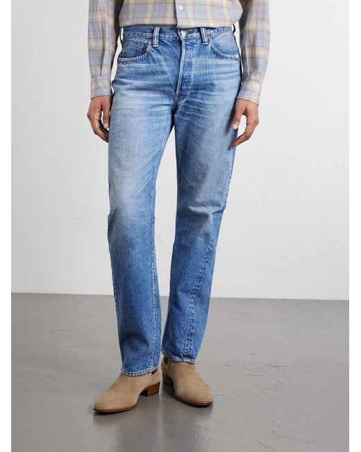 Fullcount Blue Dartford 1341-1101 Straight-Leg Distressed Selvedge Jeans for men