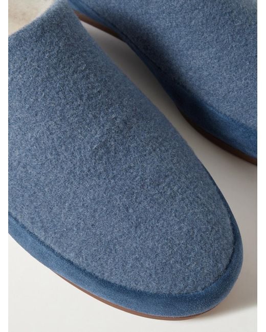 Mulo Blue Suede-trimmed Shearling-lined Wool Slippers for men