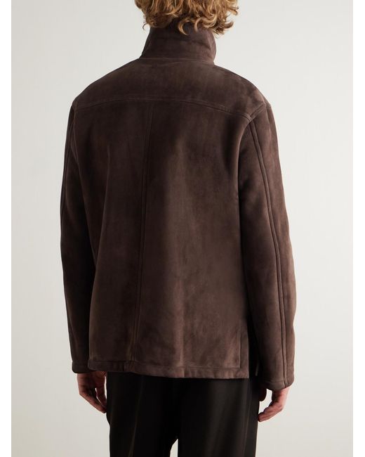 Umit Benan Brown Bruno Shearling-Lined Suede Jacket for men