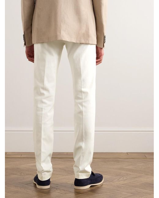 Thom Sweeney White Straight-leg Pleated Lyocell And Cotton-blend Twill Trousers for men