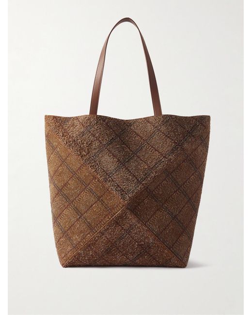 Loewe Brown Puzzle Fold Extra-large Leather-trimmed Checked Brushed-suede Tote Bag for men
