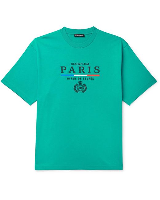 Balenciaga Green Paris Flag Logo Embroidery T-shirt for men