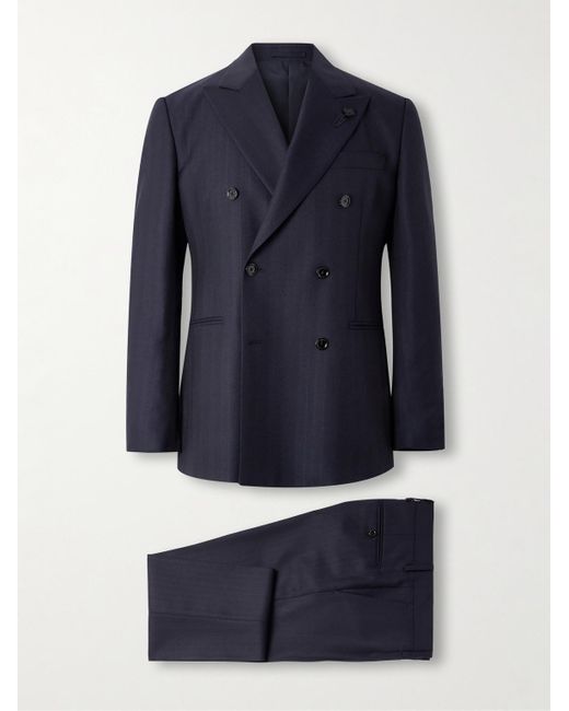 Lardini Blue Double-Breasted Striped Wool Suit for men