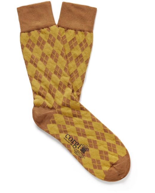 Kingsman Yellow Argylle Cotton And Nylon-blend Socks for men