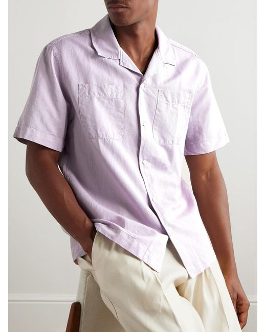 Mr P. Pink Michael 2 Convertible-Collar Cotton And Linen-Blend Twill Shirt for men