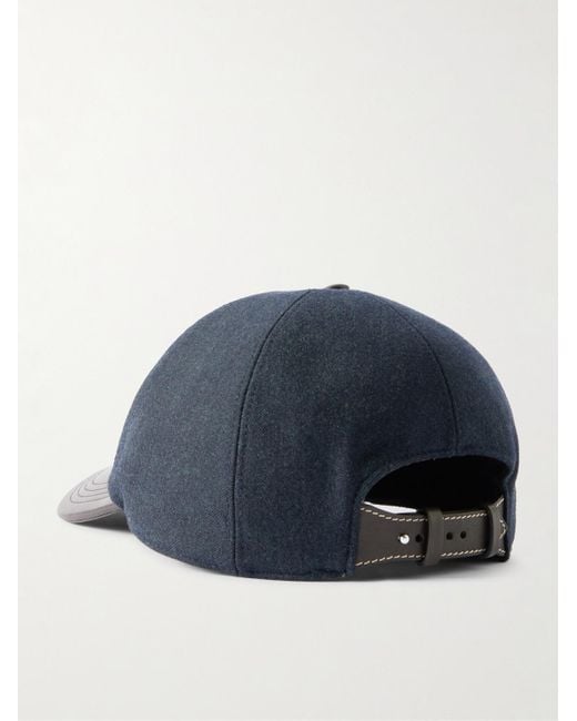 Berluti Blue Logo-Embroidered Leather-Trimmed Wool-Blend Baseball Cap for men