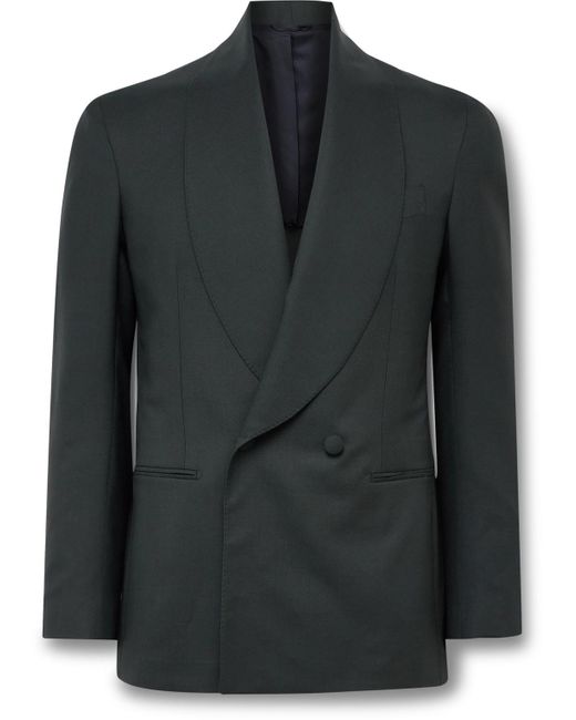 De Petrillo Black Positano Slim-fit Shawl-collar Double-breasted Virgin Wool Tuxedo Jacket for men