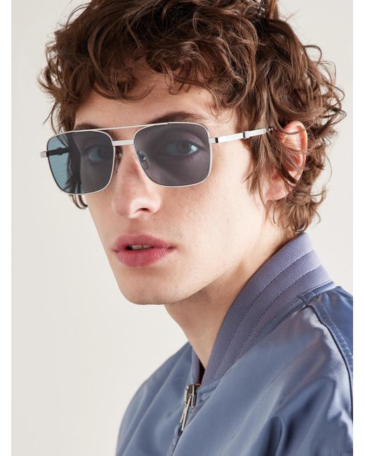 Gucci Blue Aviator-style Silver-tone Sunglasses for men