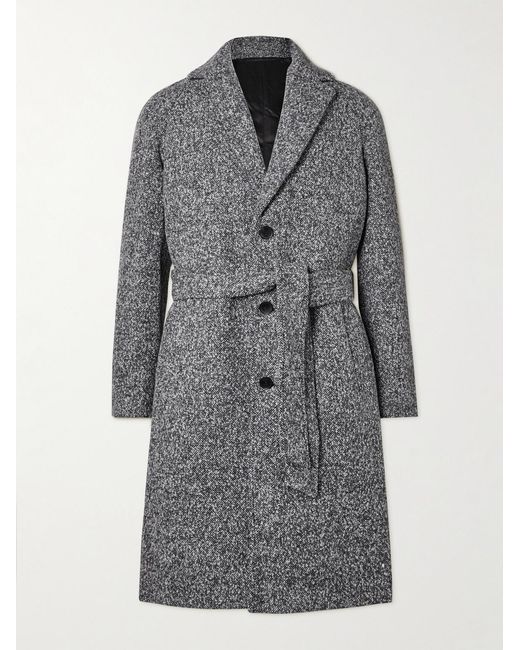 Mr P. Gray Belted Donegal Wool-Blend Bouclé Coat for men