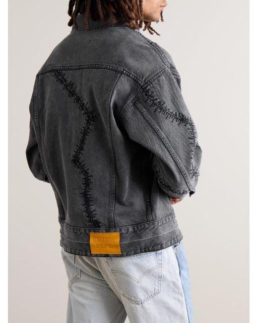 Black denim jacket mens embroidered 2025