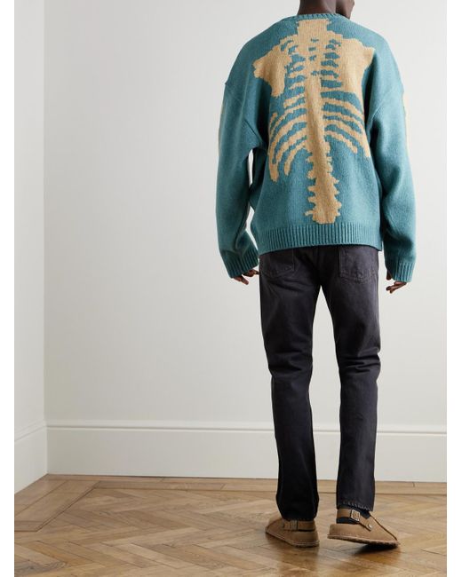 Kapital Blue Oversized Intarsia Wool Sweater for men