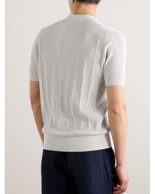 Brunello Cucinelli White Slim-fit Ribbed Cotton Polo Shirt for men
