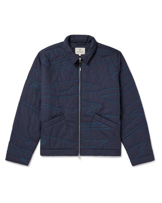 Folk Blue Quilted Embroidered Padded Cotton Blouson Jacket for men