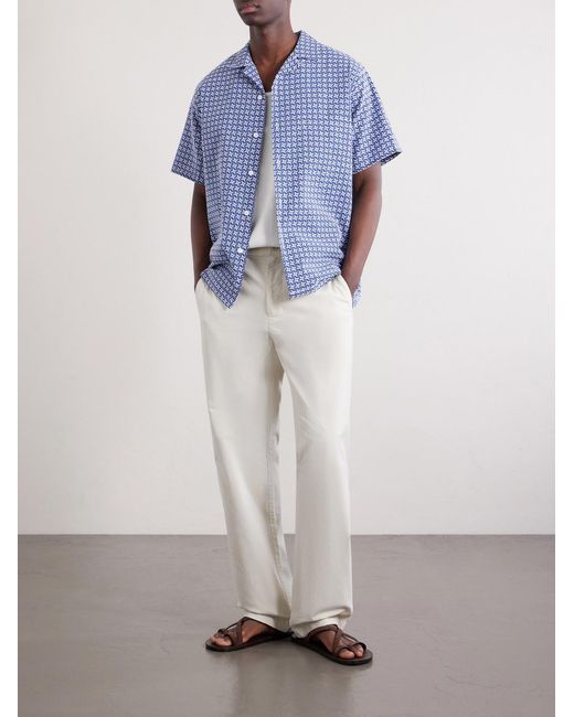 Portuguese Flannel Blue Soul Convertible-Collar Printed Cotton Shirt for men