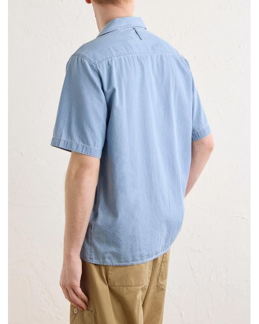 NN07 Blue Julio Ss 5765 Camp-Collar Cotton Chambray Shirt for men