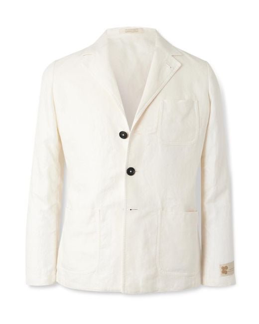 Massimo Alba White Baglietto Unstructured Herringbone Linen Blazer for men