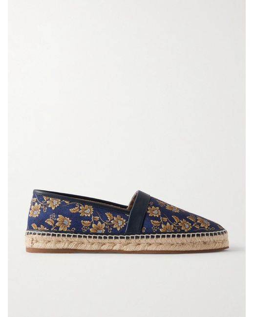 Manolo Blahnik Blue Nerano Leather-trimmed Silk-jacquard Espadrilles for men
