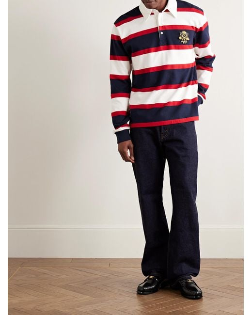 Céline Blue Logo-Appliquéd Striped Cotton-Jersey Polo Shirt for men