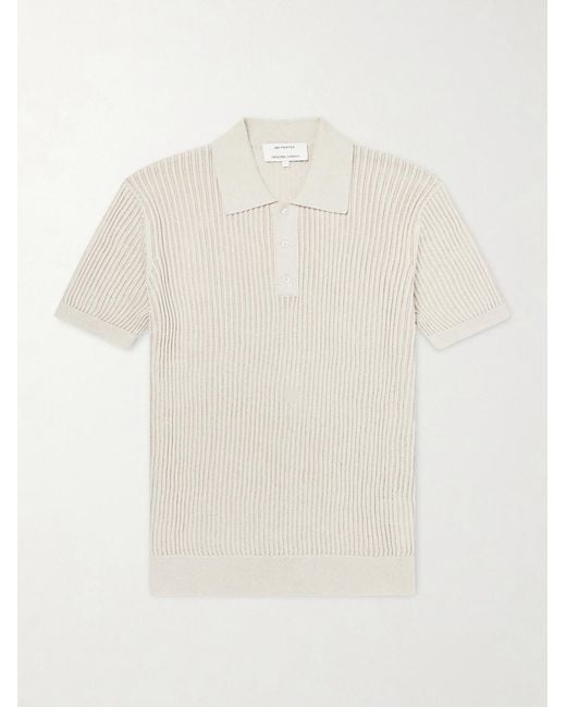 Frescobol Carioca White Vidal Ribbed Cotton And Linen-blend Polo Shirt for men