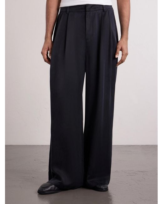 Amomento Blue Wide-Leg Pleated Satin Trousers for men