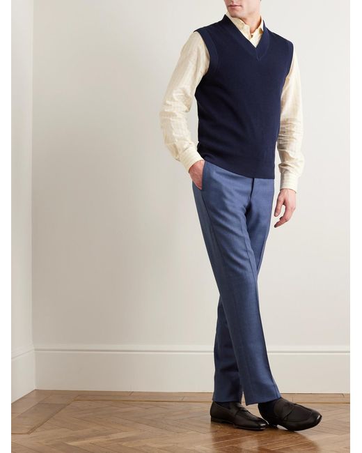 Sid Mashburn Blue Slim-Fit Wool-Hopsack Trousers for men