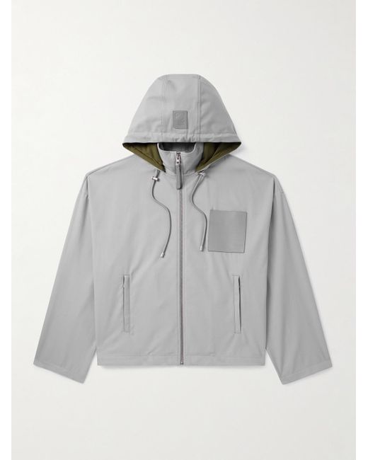 Loewe Gray Logo-Debossed Leather-Trimmed Cotton-Twill Hooded Jacket for men