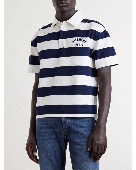 Givenchy Blue Logo-Embroidered Striped Cotton Polo Shirt for men