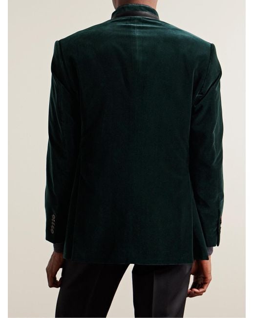 James Purdey & Sons Green Estate Mandarin-collar Leather-trimmed Cotton-velvet Tuxedo Jacket for men