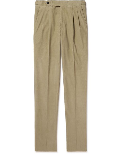 James Purdey & Sons Natural Tapered Pleated Cotton-corduroy Trousers for men