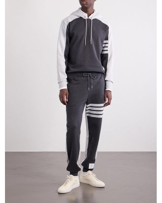 Thom Browne Blue Logo-Appliquéd Striped Cotton-Jersey Hoodie for men